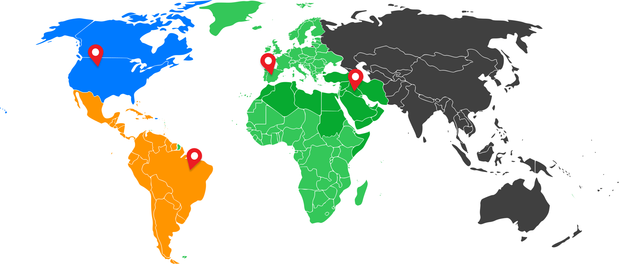 World map graphic with color-coded regions and red location markers highlighting North America, South America, Europe, and the Middle East to represent PMC’s global presence. World map graphic with color-coded regions and red location markers highlighting North America, South America, Europe, and the Middle East to represent PMC’s global presence.