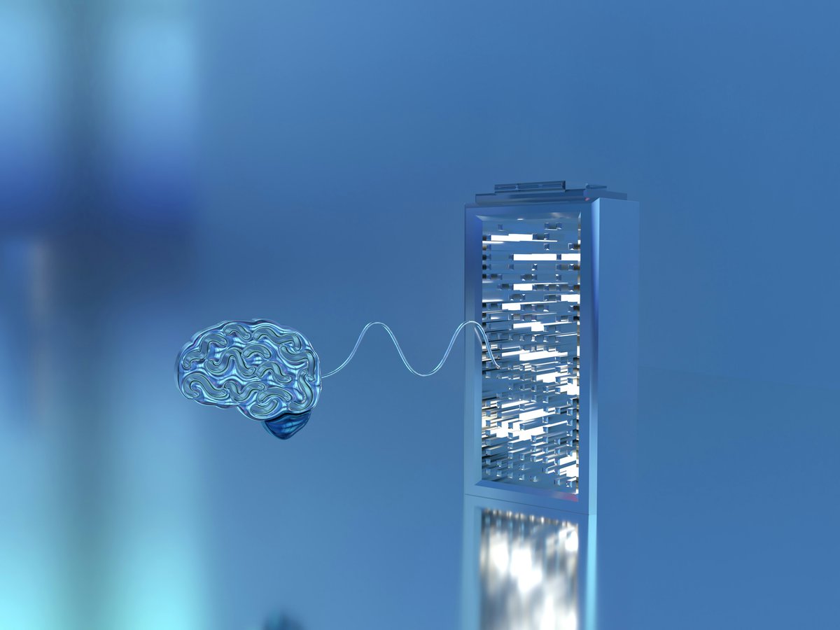 A computer generated image of a building and a brain